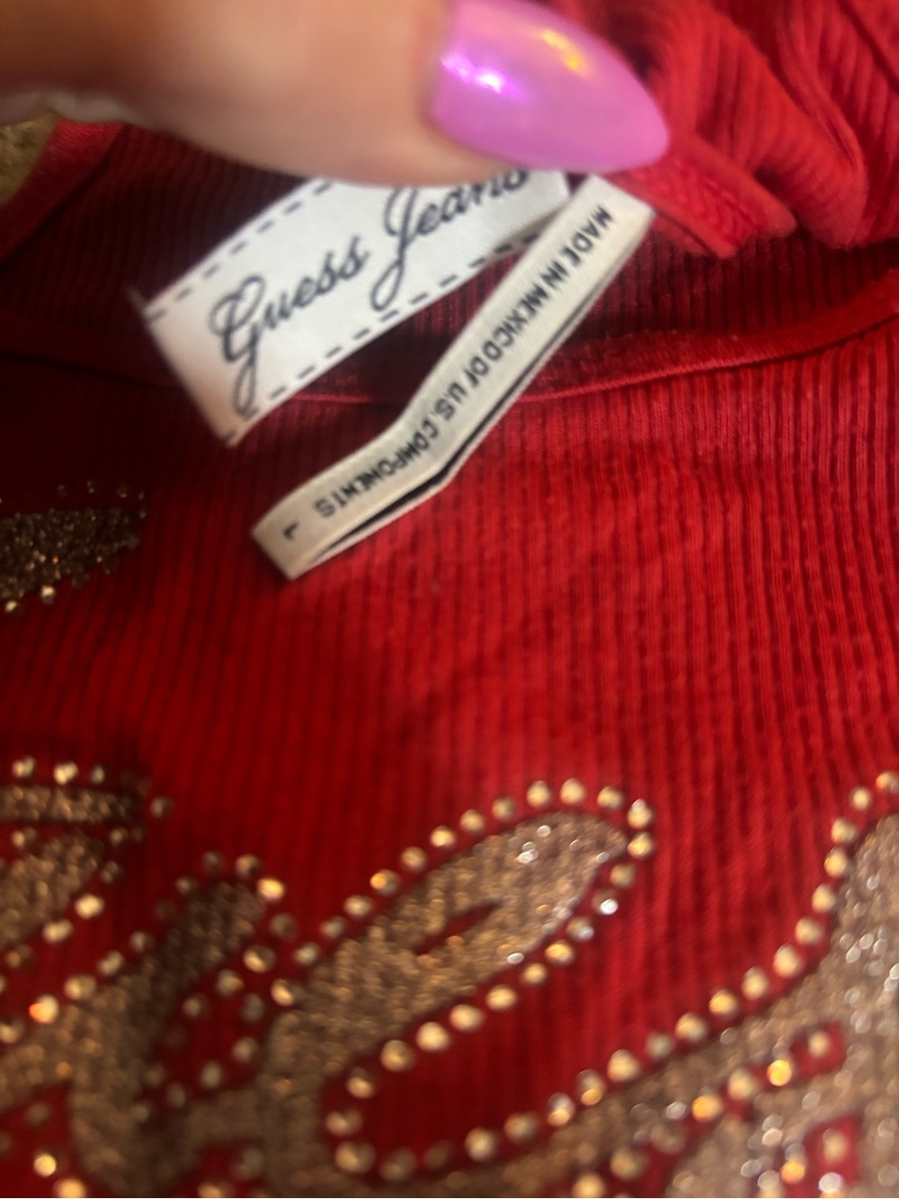 GUESS Red Rhinestone Script Racerback Tank - Picture 3 of 4